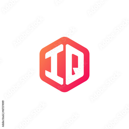 Initial letter iq, rounded hexagon logo, gradient red orange colors
 
