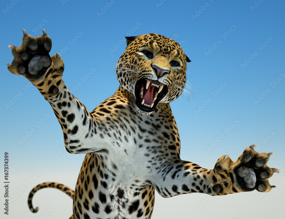 3d render of a beautiful angry roaring puma with it's paws expanded Stock  イラスト | Adobe Stock
