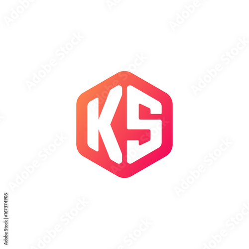 Initial letter ks, rounded hexagon logo, gradient red orange colors
