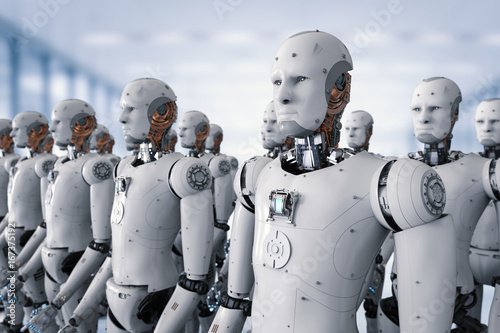 group of cyborgs in factory photo