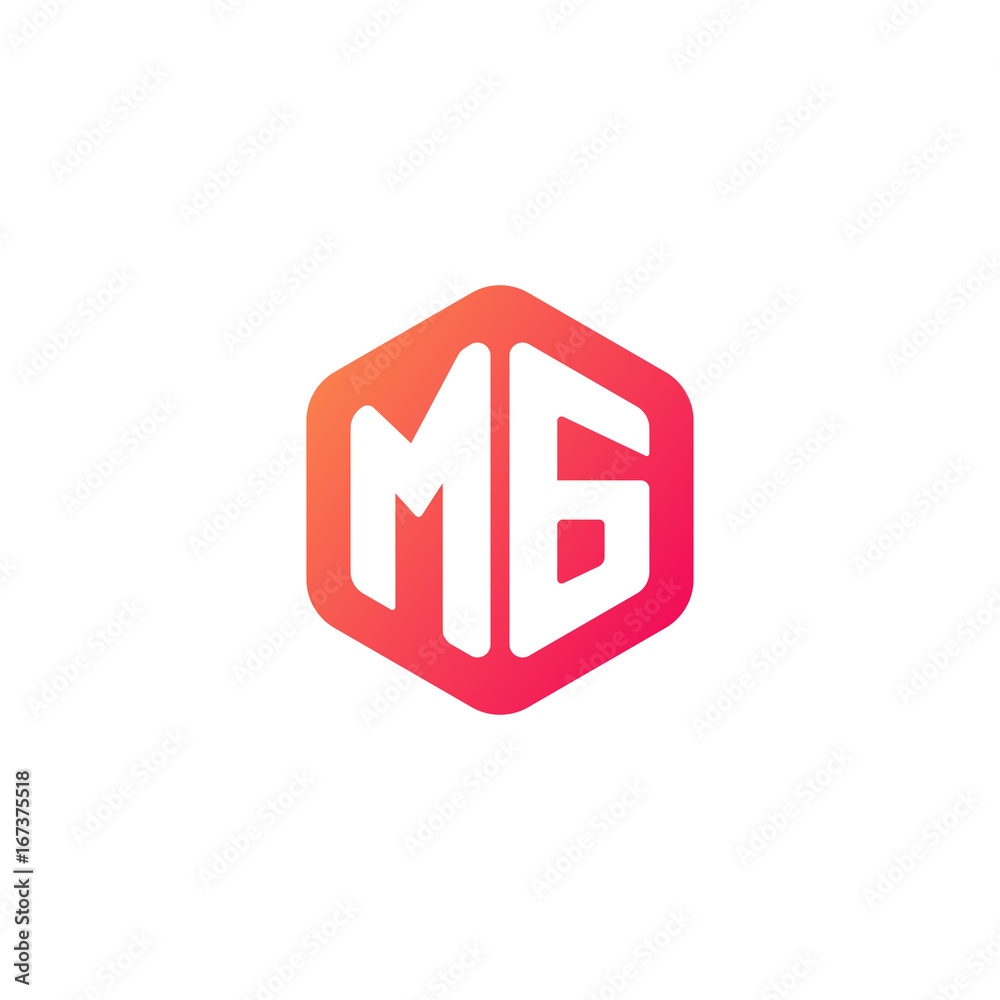 Obraz premium Initial letter mg, rounded hexagon logo, gradient red orange colors