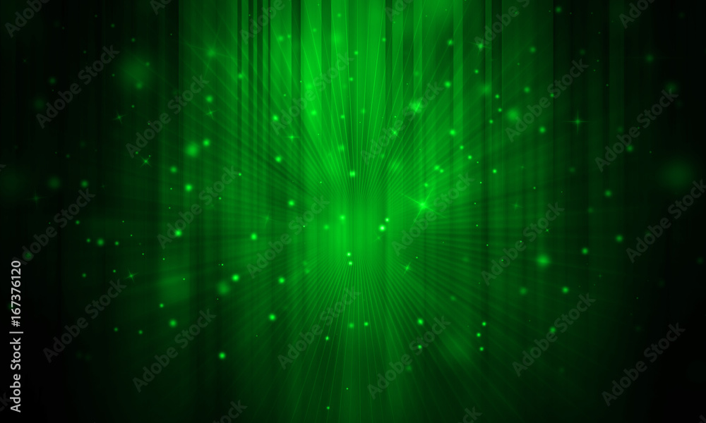 Naklejka premium Dark Green sparkles rays lights glitter bokeh Festive Elegant abstract background.