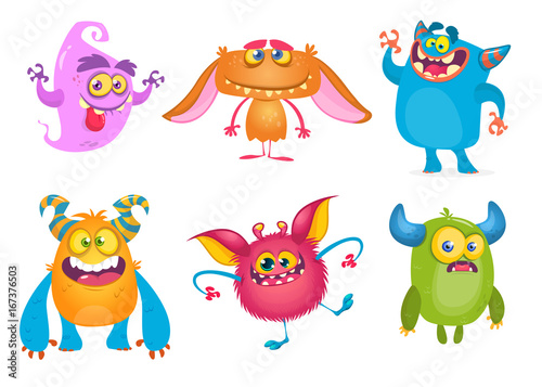 Cute cartoon Monsters. Vector set of cartoon monsters  ghost  goblin  bigfoot yeti  troll and alien. Halloween characters isolated