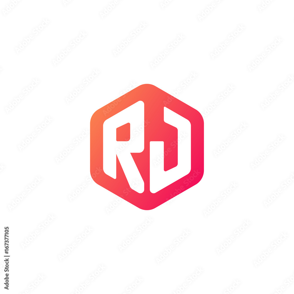 Initial letter rj, rounded hexagon logo, gradient red orange colors
Initial letter rj, rounded hexagon logo, gradient red orange colors