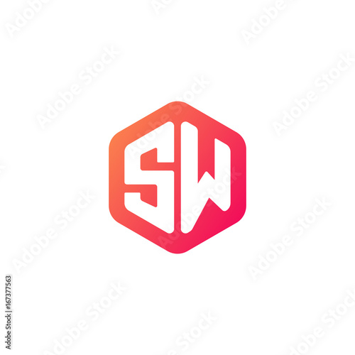 Initial letter sw, rounded hexagon logo, gradient red orange colors 