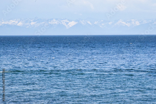 the water and mountains of lake Baikal