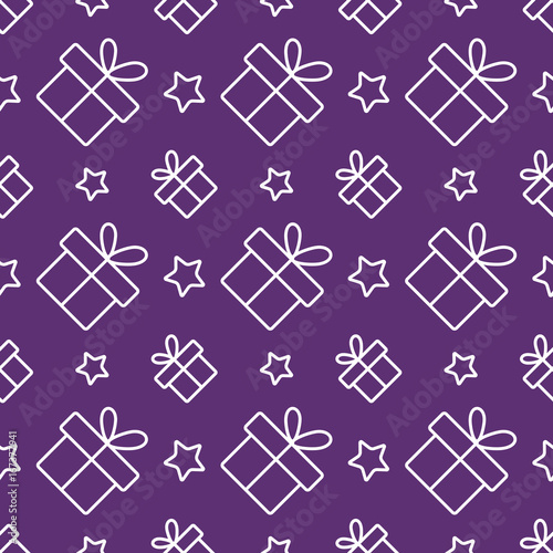 gift present with stars line pattern white on purple photo