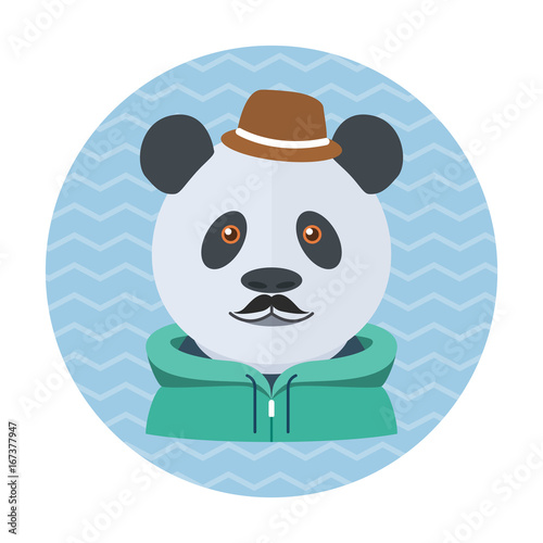 Fototapeta Naklejka Na Ścianę i Meble -  Hipster panda with mustache, bowler hat and jacket