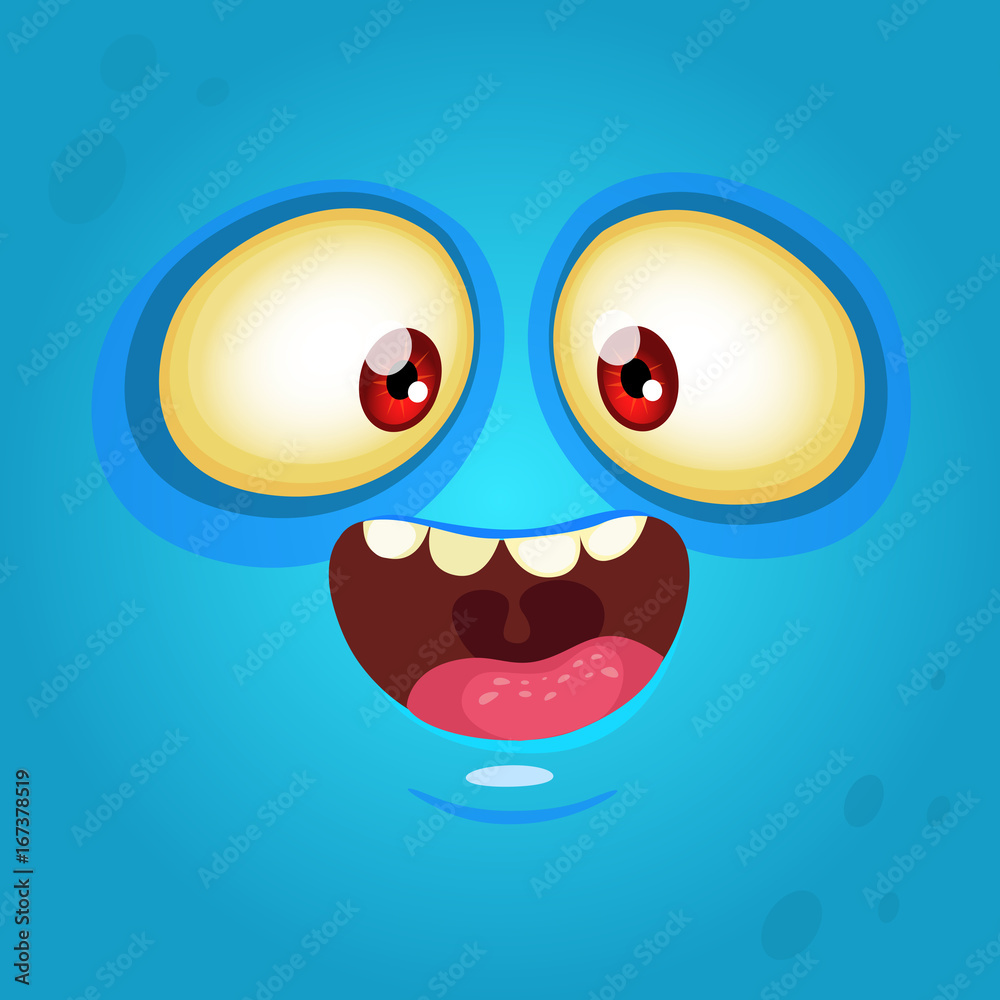 Happy cartoon monster face. Halloween monster character. Prints design for t-shirts Happy cartoon monster face. Halloween monster character. Prints design for t-shirts