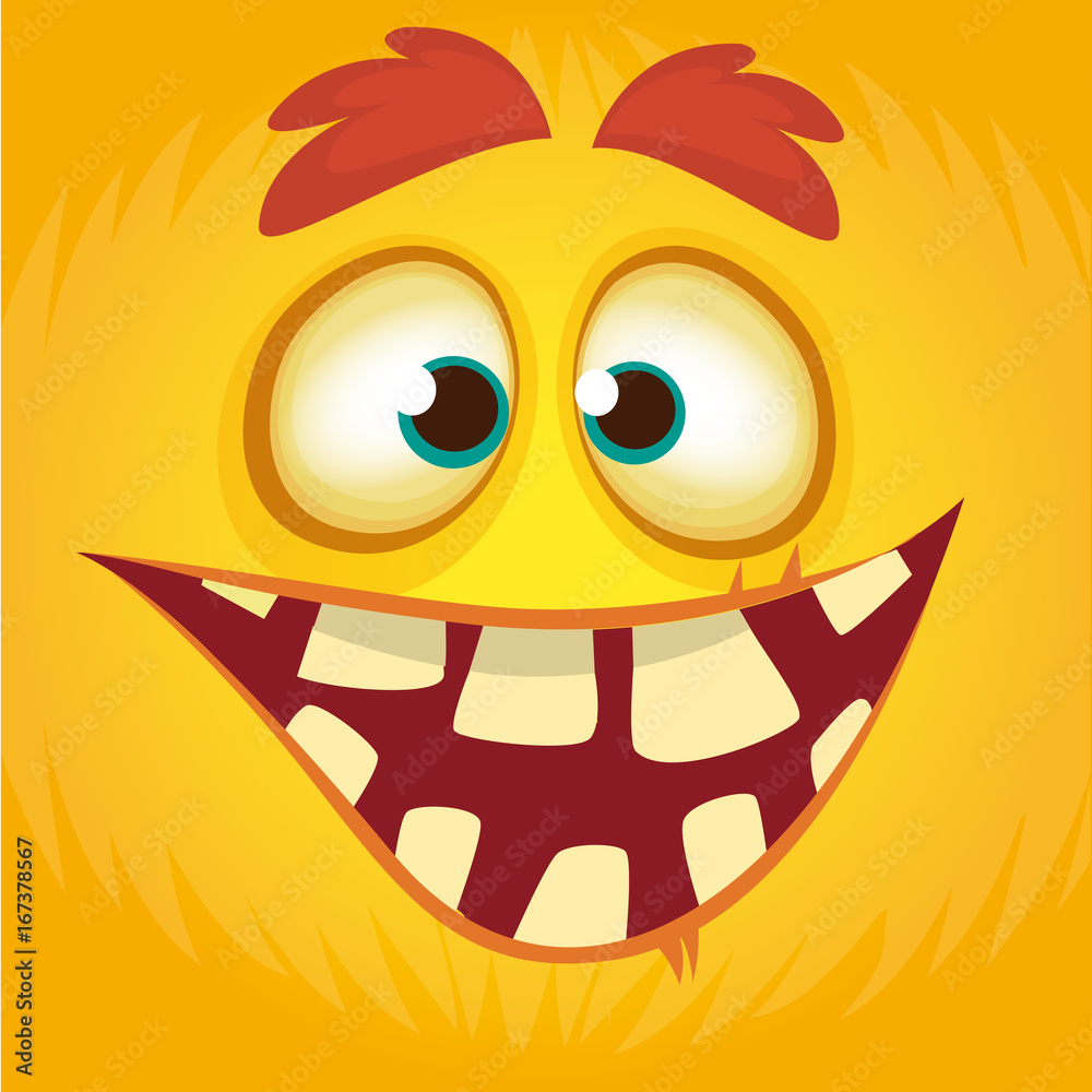 Cartoon funny monster. Halloween vector illustration of monster face avatar