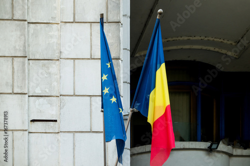 Romanian and EU flag in Bucharest