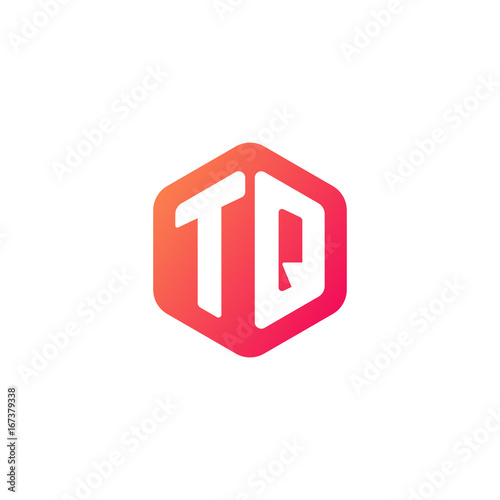 Initial letter tq, rounded hexagon logo, gradient red orange colors 