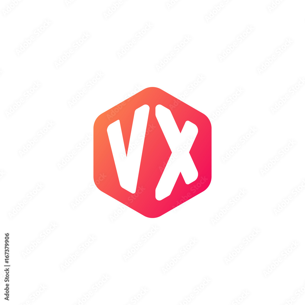Initial letter vx, rounded hexagon logo, gradient red orange colors
Initial letter vx, rounded hexagon logo, gradient red orange colors