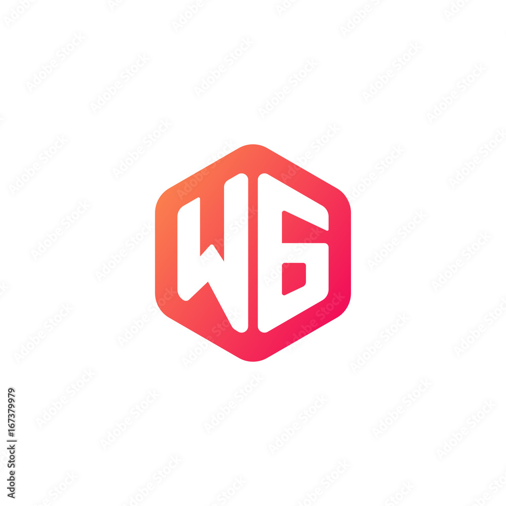 Initial letter wg, rounded hexagon logo, gradient red orange colors	
 
