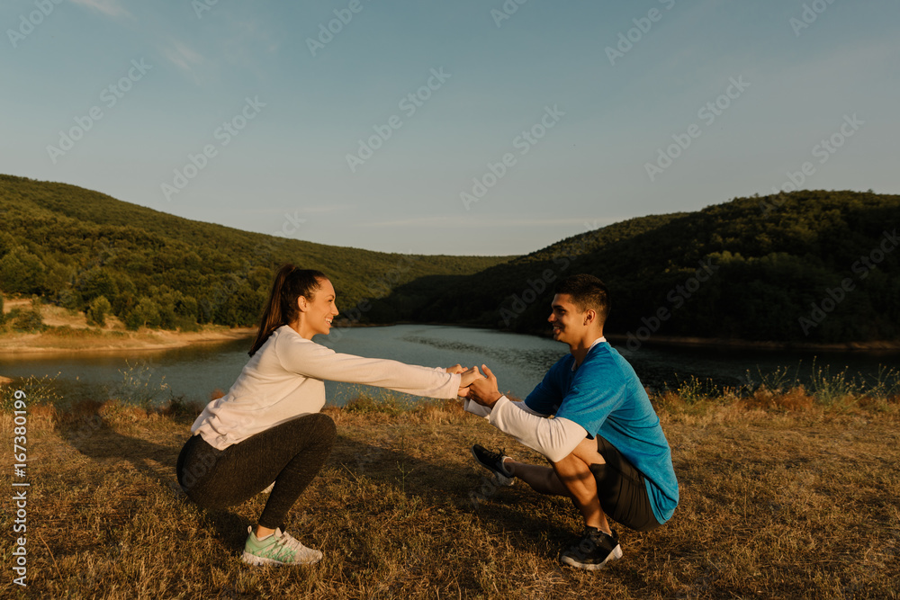 Outdoor session with her personal trainer