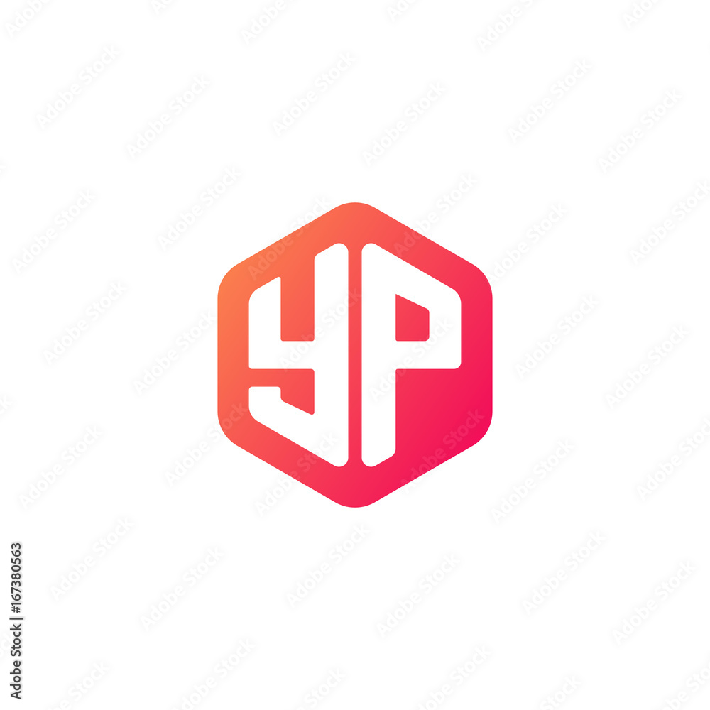 Fototapeta premium Initial letter yp, rounded hexagon logo, gradient red orange colors 
