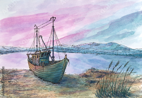 Small sea bay and fishing boat