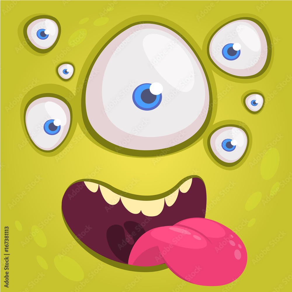 Cartoon happy funny alien character with many eyes. Vector illustration of alien face Cartoon happy funny alien character with many eyes. Vector illustration of alien face