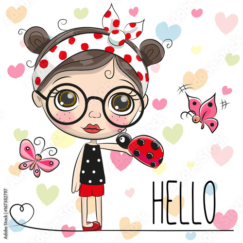 Cute Cartoon Girl with a ladybug