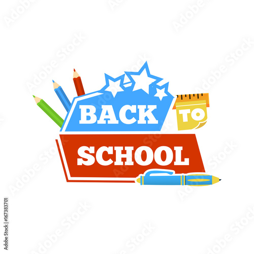 Back to school emblem with accessories. Vector illustration.