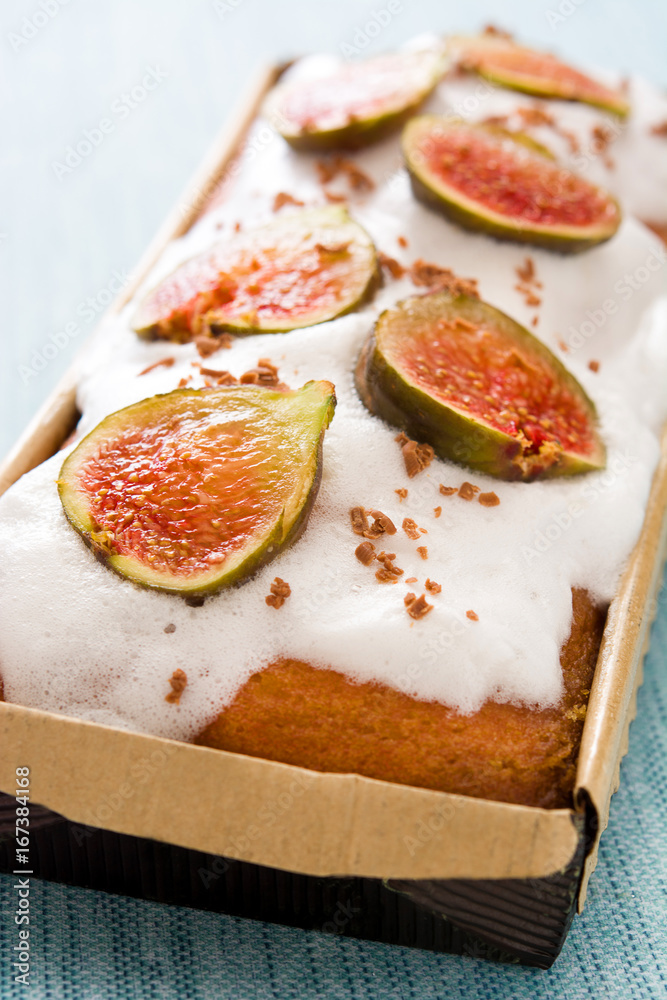 Delicious fig cake on blue background
Delicious fig cake on blue background