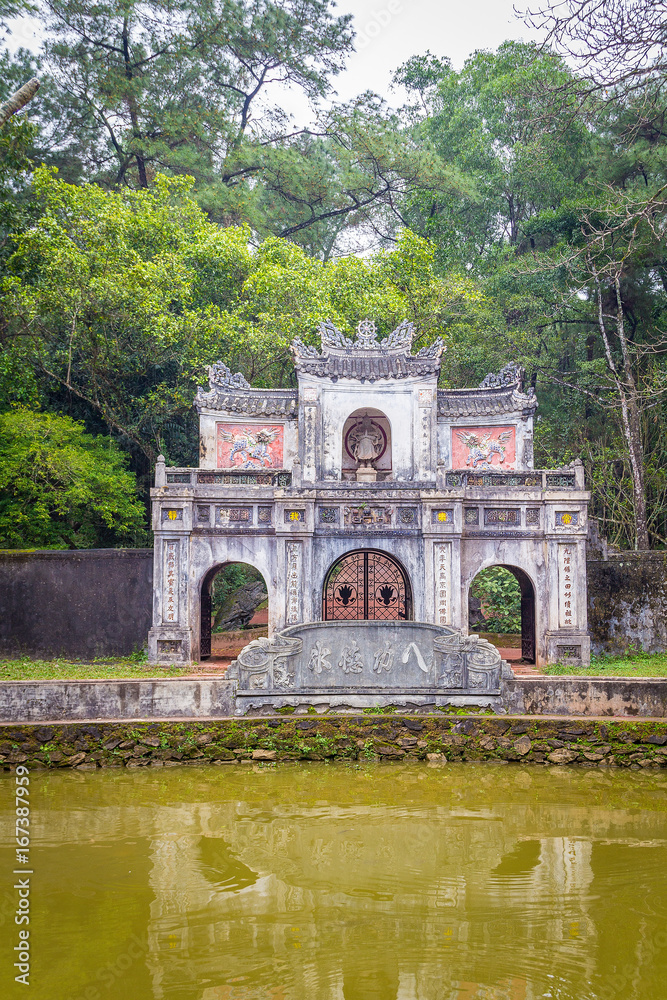 The gate of the ruin pagoda in Hue Vietnam. Tu Dam pagoda