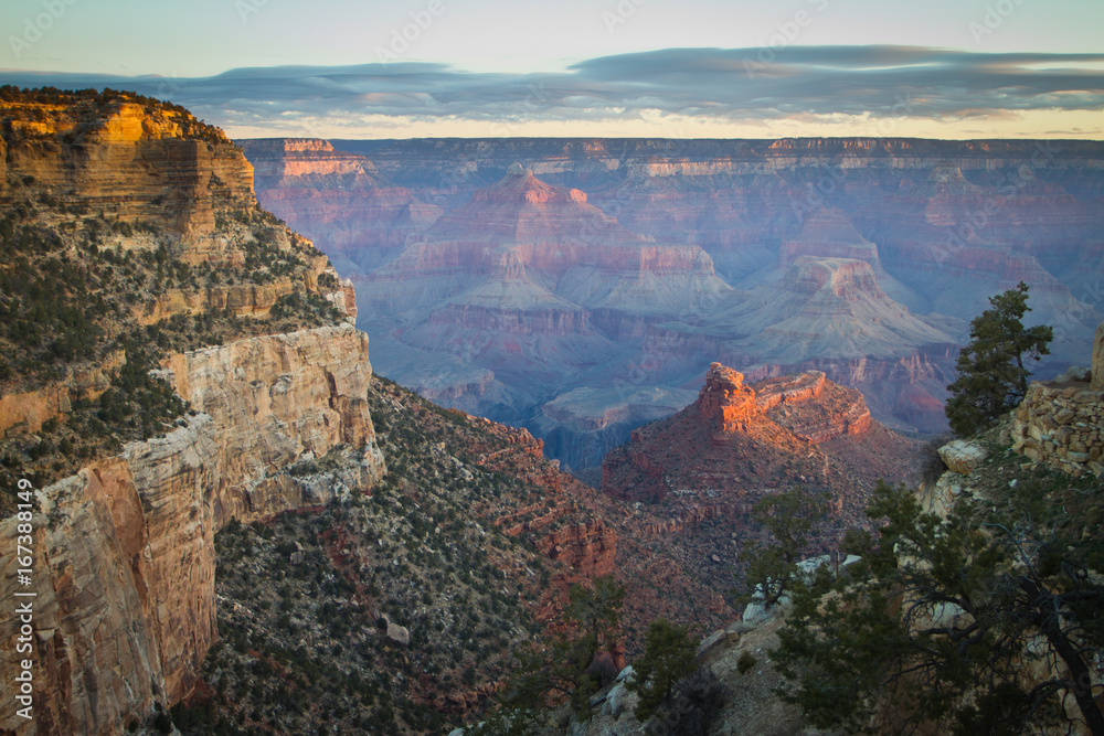 The view over the Grand Canyon early in the morning from the Bright Angel Trail, AZ, USA.