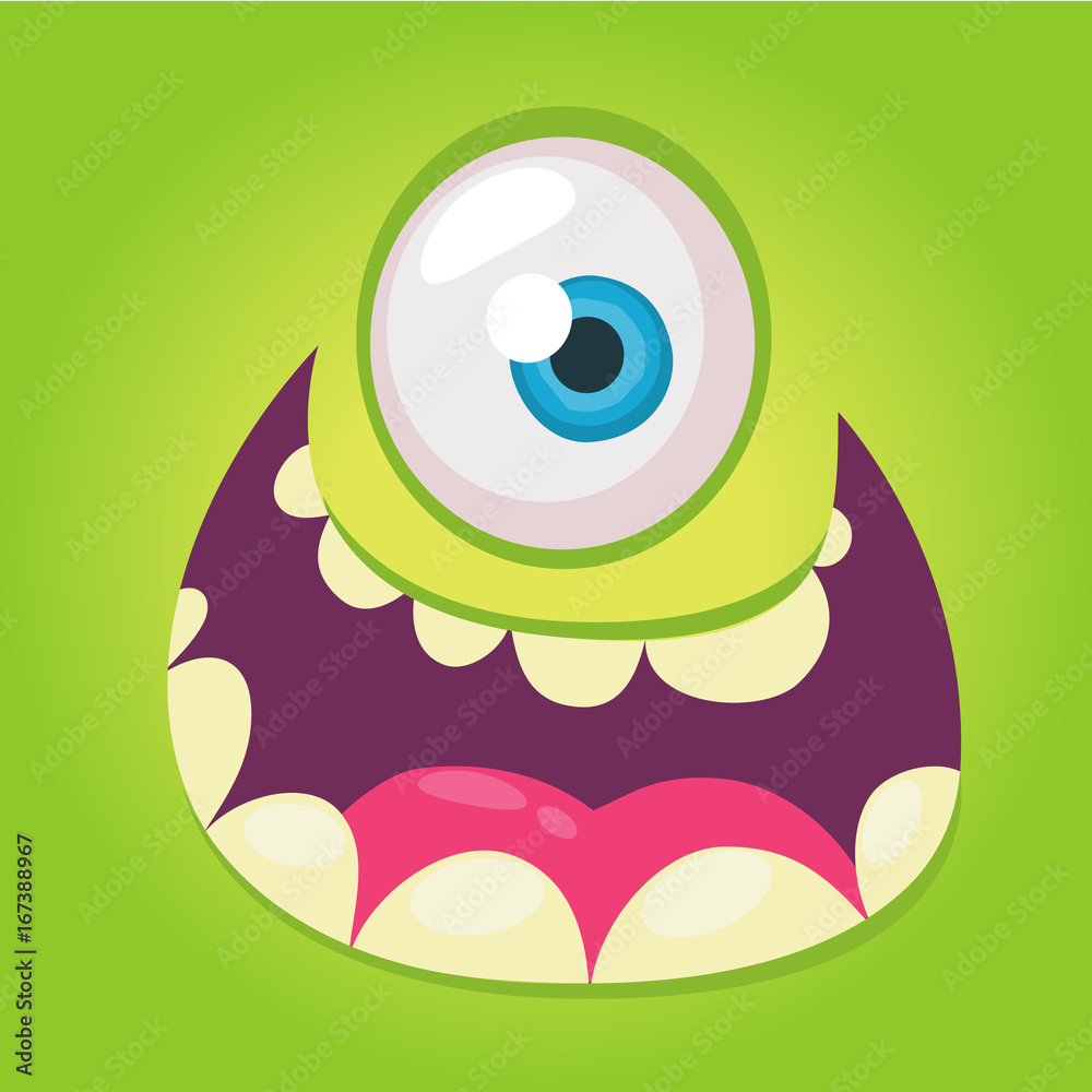 Vecteur Stock Cartoon monster face. Vector Halloween green cool monster  avatar with wide smile. Big set of monster faces | Adobe Stock