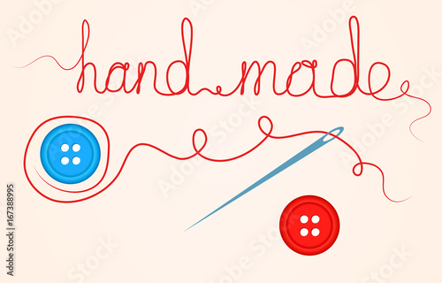 Accessories For Sewing Handmade Design Element Button, Needle and Thread. Vector Illustration