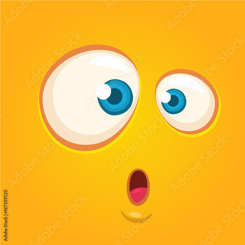 Cartoon monster face. Vector Halloween orange shocked monster square avatar