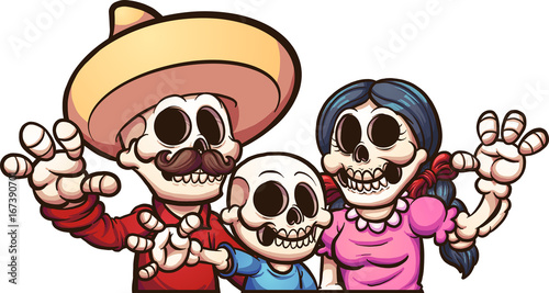Mexican skeleton family. Vector clip art illustration with simple gradients. Each on a separate layer. 