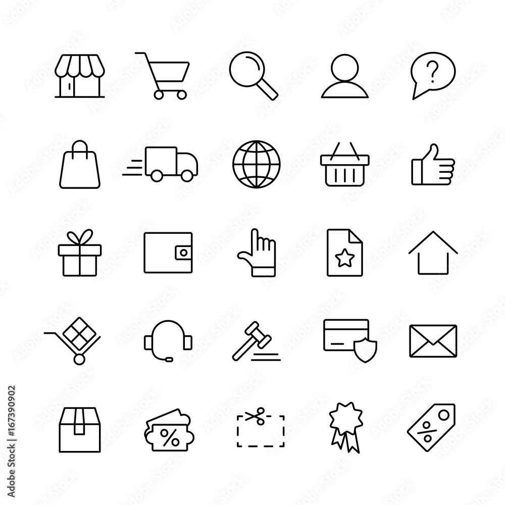 Fototapeta premium e-commerce online shopping line black 25 icons set