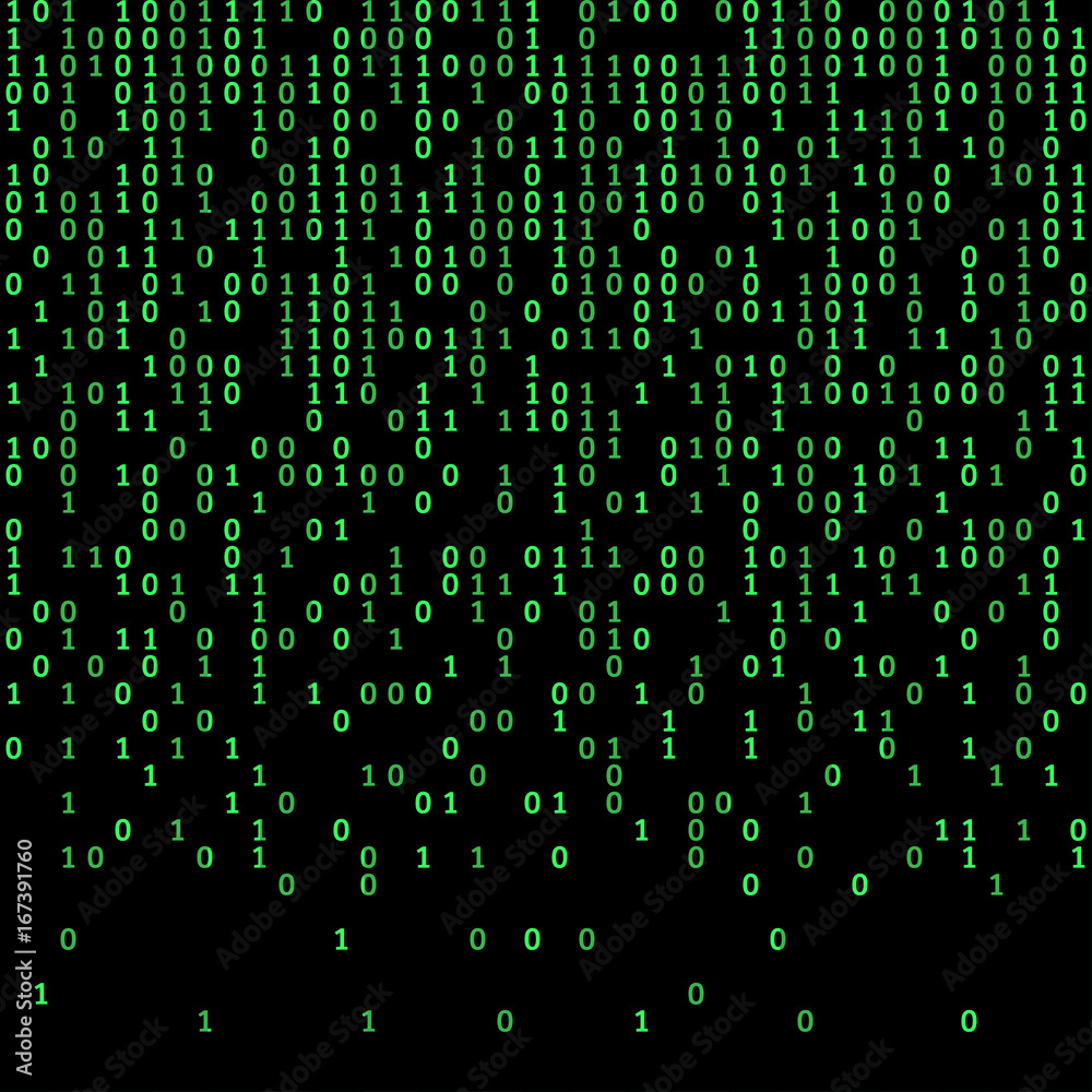 Binary code green and dark background, digits on screen. Algorithm ...
