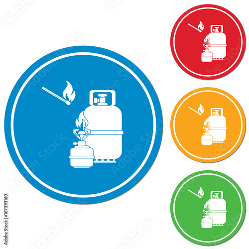 Camping stove with gas bottle icon vector