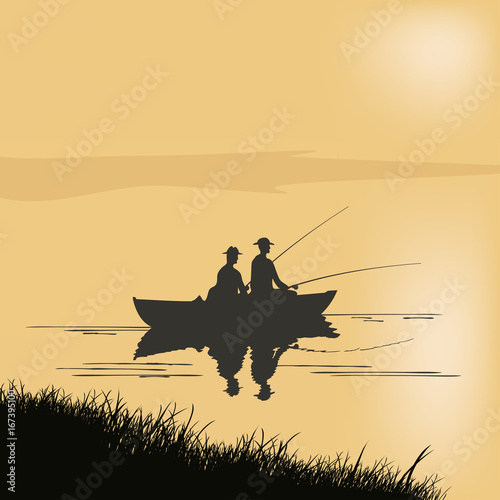 Two fishermen in a boat.