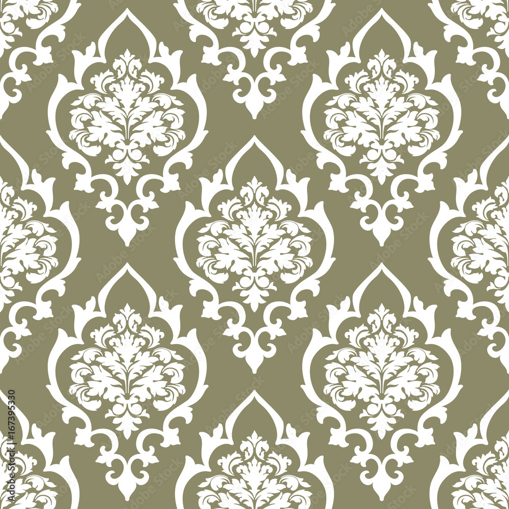 Obraz premium Vector damask seamless pattern background. Classical luxury old fashioned damask ornament, royal victorian seamless texture for wallpapers, textile, wrapping. Exquisite floral baroque template.