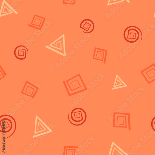 Seamless pattern with square, triangle and round spirals in peach hues