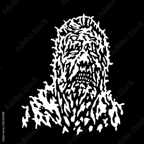Rotten head of zombie. Vector illustration.