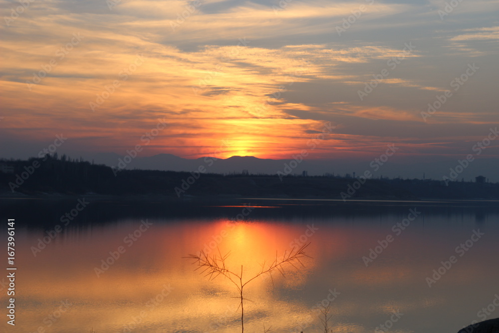 Sunset on lake