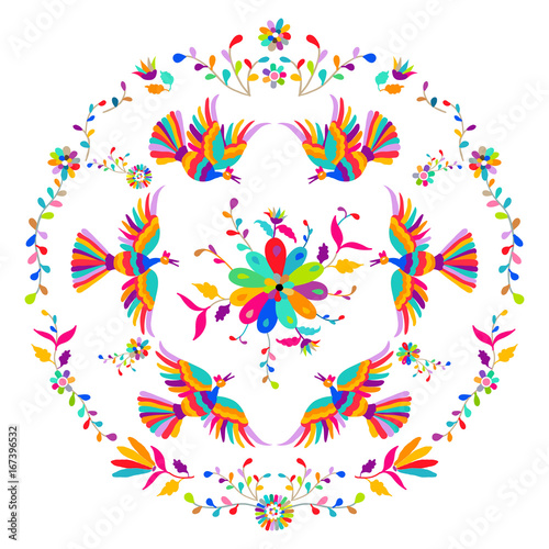 Vector folk Mexican Otomi Style embroidery Pattern. Folk embroidery ornament.