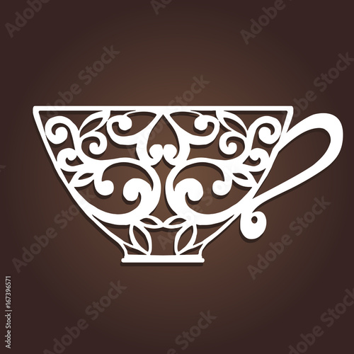 Decorative coffee cup. Laser cutting vector cup