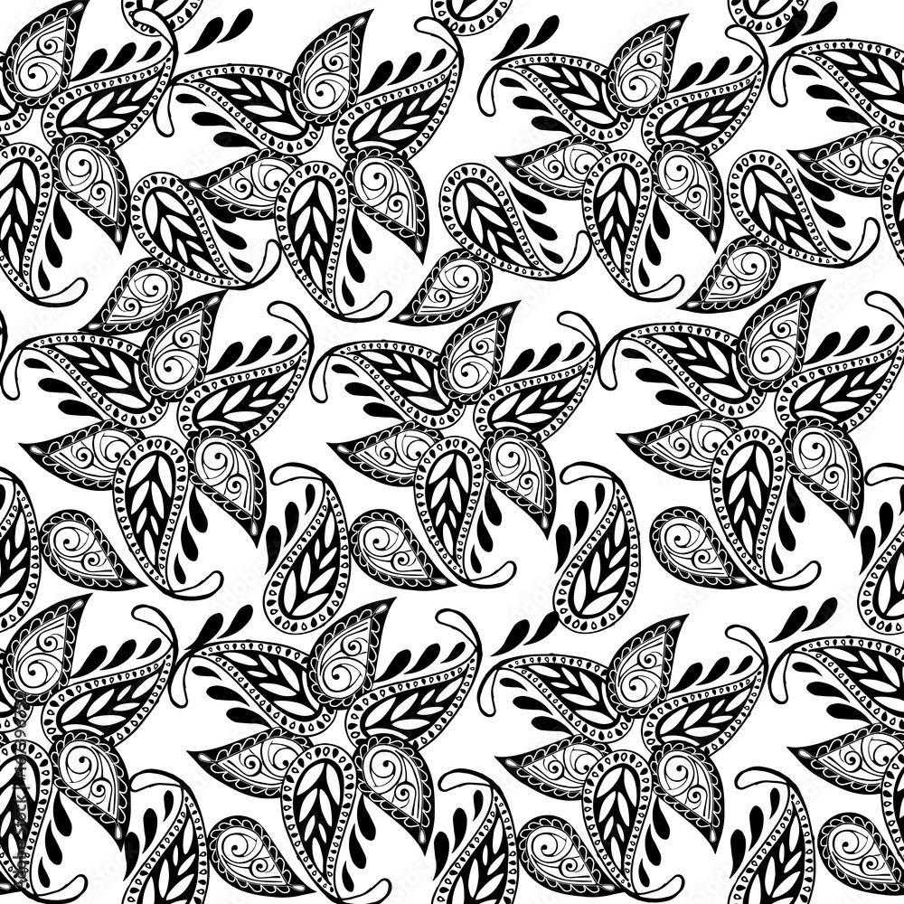 Oriental seamless pattern with paisley. Monochrome Eastern ornament paisley. Vector illustration