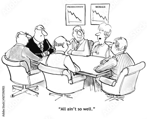 Canvas-taulu Business cartoon depicting that morale has declined and so has productivity