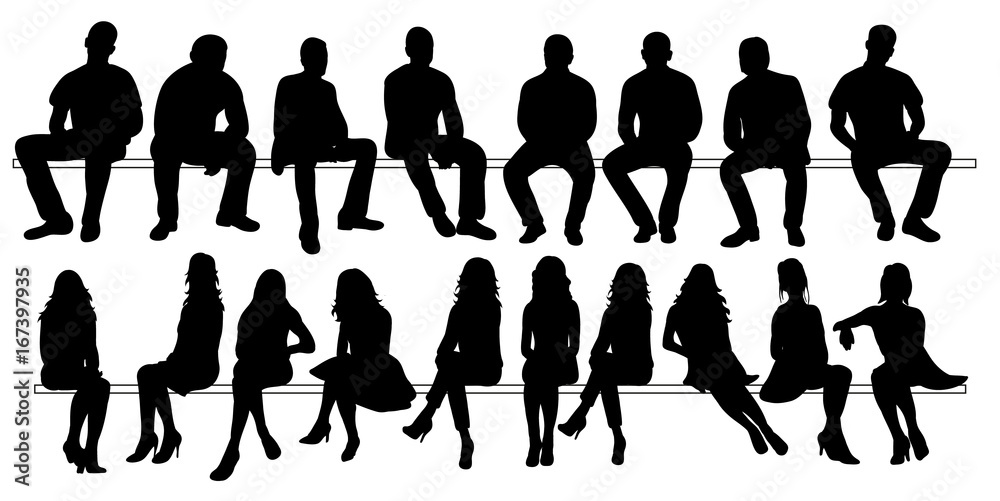 Vector, isolated set of silhouettes of seated people collection of silhouettes - obrazy, fototapety, plakaty 