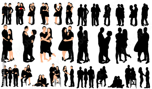 Vector, isolated set silhouettes of loving couples, boys and girls collection of silhouettes