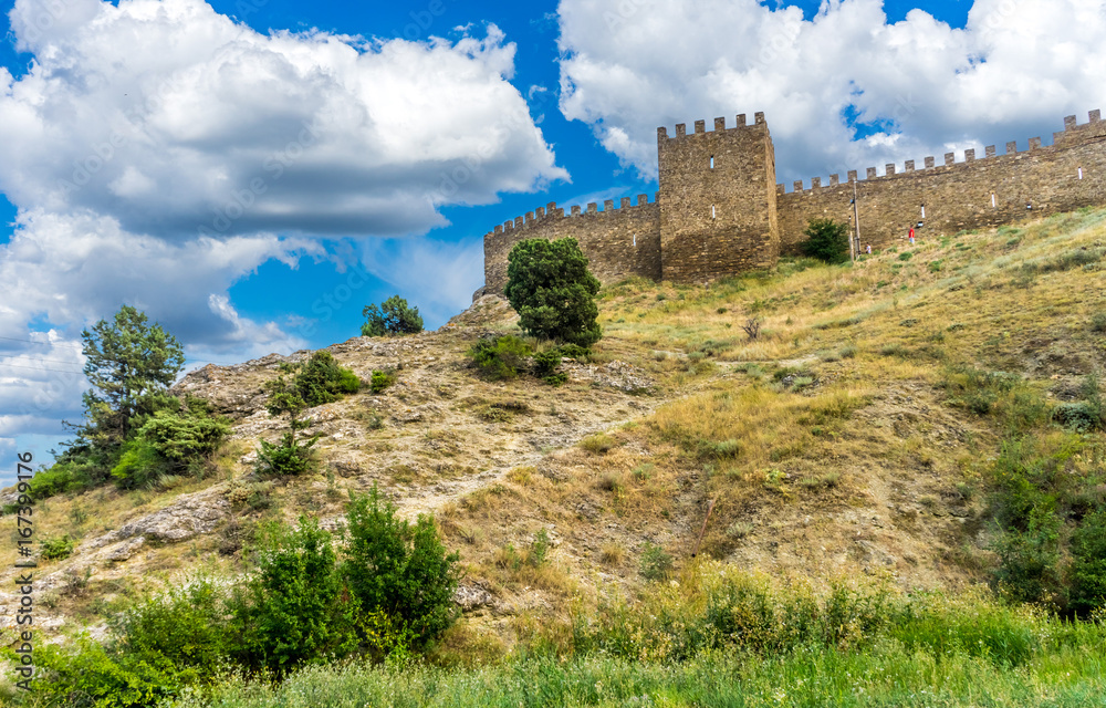 Medieval Genoese fortress in Sudak, Crimea, in Russia in summer