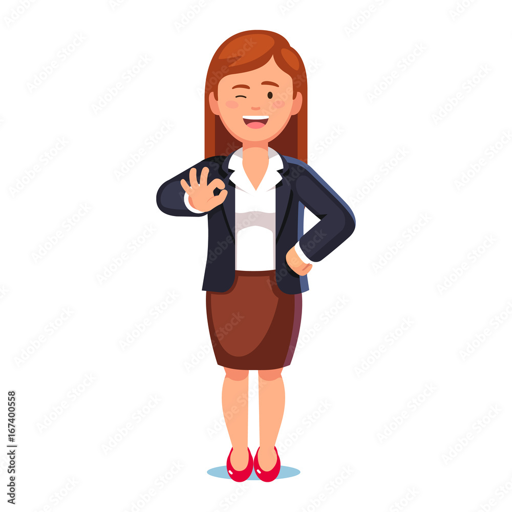 Business woman showing okay sign and winking Business woman showing okay sign and winking