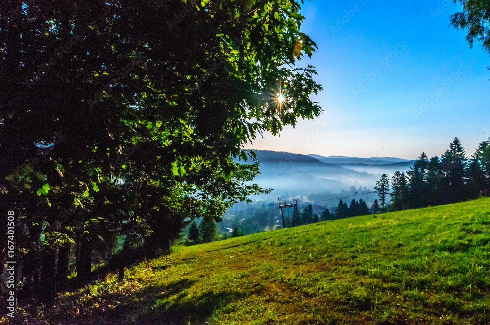 Fototapeta premium Sunrise in Ustrzyki Dolne. Mieszczady mountains.