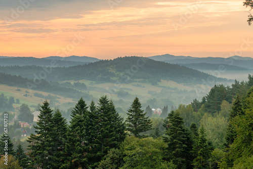 Fototapeta Naklejka Na Ścianę i Meble -  Sunrise in Ustrzyki Dolne. Mieszczady mountains.