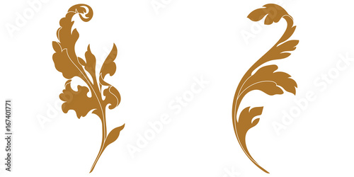 Set of golden vintage baroque ornament, corner. Retro pattern antique style acanthus. Decorative design element filigree calligraphy vector. - stock vector
